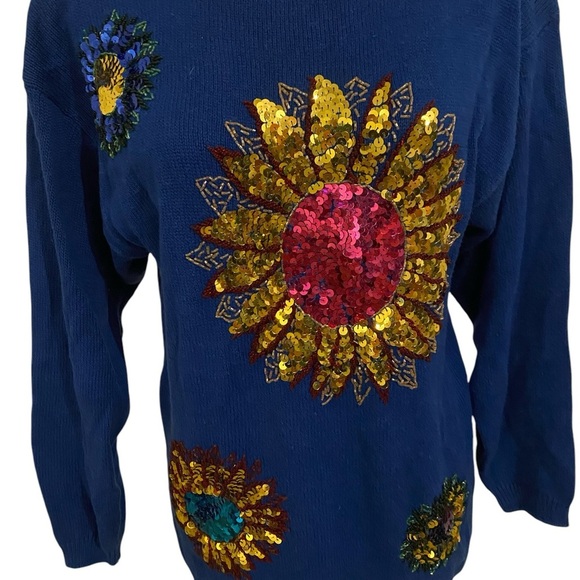Celina Yang Womens Vintage Sequin Floral Sweater - Picture 3 of 9